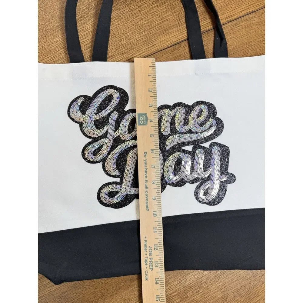 Game Day Tote Bag Sequin Script Canvas Bag Football Baseball Sports Mom Gift - Picture 5 of 6